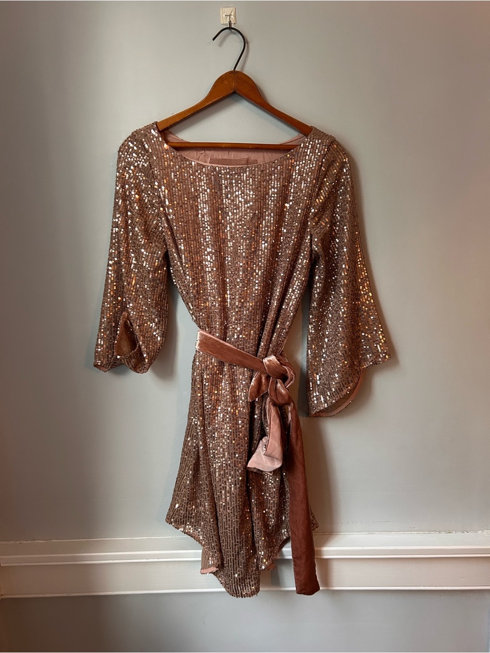 Anthropologie Starling Sequined‎ Tunic Dress Sz XS Champagne